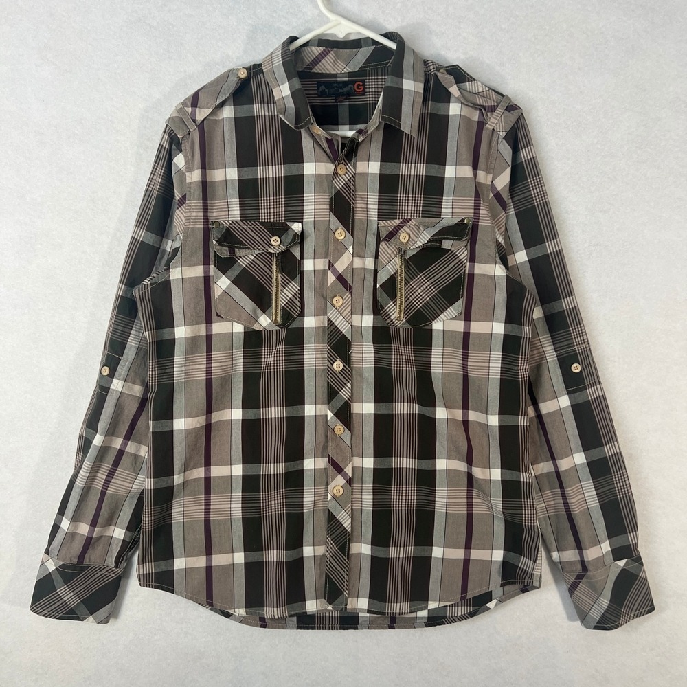 G by Guess Men's Large Button‎ Up Multicolor Long Sleeve Zipper Pocket
